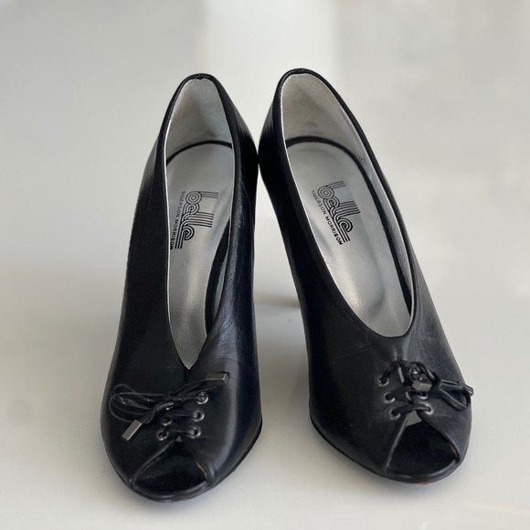Belle by Sigerson Morrison black leather toe lace up heels - Picture 1 of 5